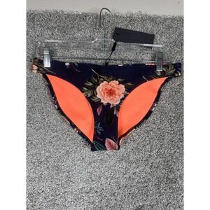 Triangle Neoprene Bikini Bottoms Women's Medium Floral Neon Orange Lined